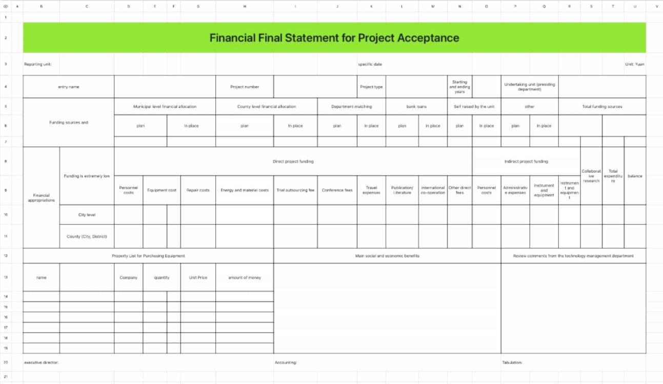 Project acceptance financial final statement